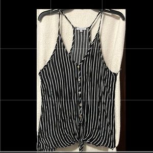 Women’s Black and White Striped Racerback Top